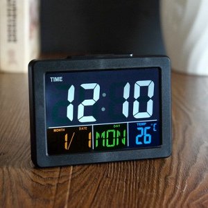 Часы-будильник электронные с календарем и термометром, чёрные, 13х10х4.5 см 3AAA