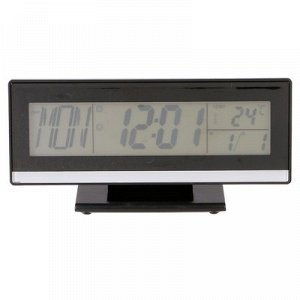 Часы-будильник электронные, с подсветкой на звук, с термометром, черные, 18.5х9.5 см