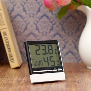 Часы-будильник электронные, с термометром и гидрометром, 10х10.5 см