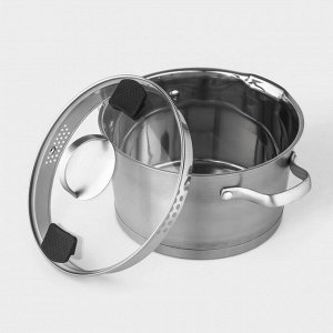 Кастрюля Magistro HiTech Steel, 2 л, d=18 см, h=11 см, слив для воды, капсульное дно, индукция, нержавеющая сталь