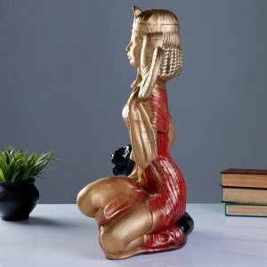 Фигура "Клеопатра с пантерой сидя большая" бронза/красный 21х39х51см