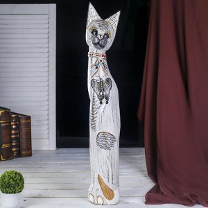 Сувенир дерево "Кошка с бабочкой и бантом из мозаики" белая 80х13х7 см