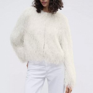 Куртка из ткани с блестящей нитью и бахромой, белый | 8551/965