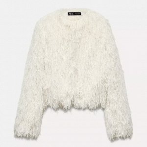 Куртка из ткани с блестящей нитью и бахромой, белый | 8551/965