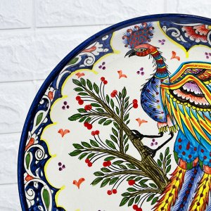 Ляган узбекский Риштанская керамика "Жар-птица" для плова, 36 см, микс