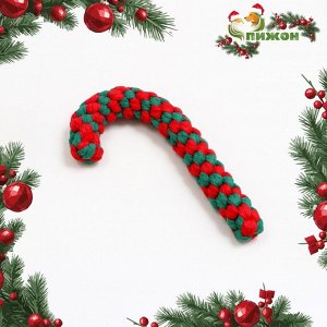 Игрушка для собак канатная "Новогодний леденец", до 15 см, до 60 г, зелёная/красная