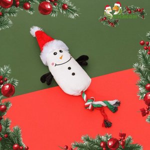 Игрушка мягкая для собак «Снеговик с канатом» с пищалкой, 39x13 см