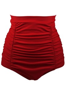 Красные присборенные плавки-шортики с высокой талией