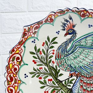 Ляган узбекский Риштанская Керамика «Жар птица», d=41 см, рифлённый, разноцветный