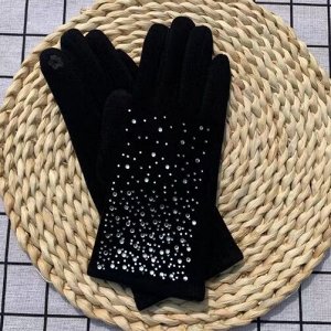 COSMOСOLLECTION_WEAR Перчатки со стразами с сенсорным пальцем, черные