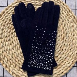 COSMOСOLLECTION_WEAR Перчатки со стразами с сенсорным пальцем, черные