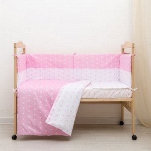 Комплект в кроватку 6 пр. "День и ночь" (борт из 4-х частей), цвет розовый, бязь хл100%