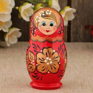 Матрёшка «Хохлома», красное платье, 3 кукольная, 9 см
