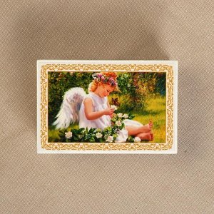Шкатулка «Ангелочек с бабочкой», белая, 6*9 см, лаковая миниатюра