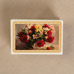 Шкатулка «Букет цветов в вазе», белая, 6*9 см, лаковая миниатюра