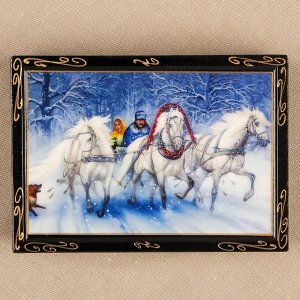 Шкатулка «Зимняя тройка», 10х14 см, лаковая миниатюра