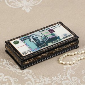 Шкатулка - купюрница «1000 рублей». 8.5х17 см. лаковая миниатюра