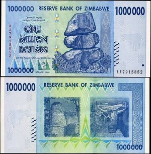 Зимбабве one million dollars синяя 1 млн долларов