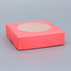 Подарочная коробка сборная с окном, розовый, 11,5 х 11,5 х 3 см
