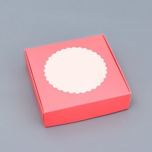 Подарочная коробка сборная с окном, розовый, 11,5 х 11,5 х 3 см