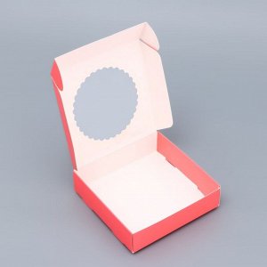 Подарочная коробка сборная с окном, розовый, 11,5 х 11,5 х 3 см