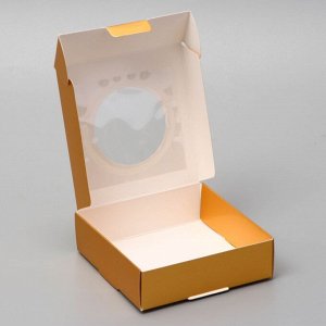 Коробочка самосборная, с окном, золотая, 10 х 10 х 3 см