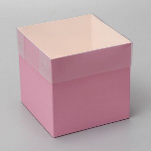 Коробка для цветов с PVC крышкой, 12 х 12 х 12 см, розовая