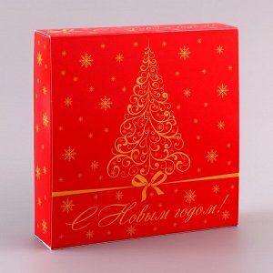 Доляна Коробка для 8 конфет и плитки шоколада, с обечайкой с окном, «Новогодний узор» 17.7?17.85?3.6 см