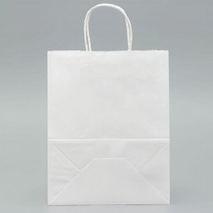 Пакет крафт без печати, белый, круглая ручка 22x12x25 см