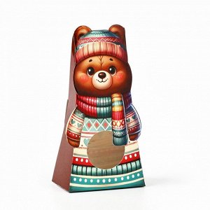 Коробка новогодняя складная с окном «Мишка», 6*12*3.5 см