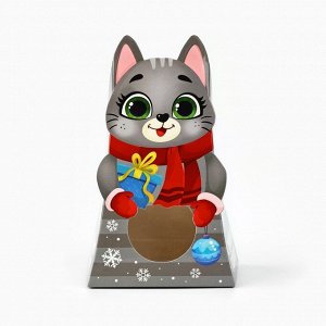 Коробка новогодняя складная с окном «Котик», 9*15.5*6 см