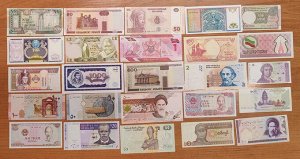 Набор банкнот Мира 30 штук без повторов UNC