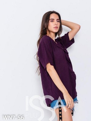 Фиолетовая свободная блуза с воланами