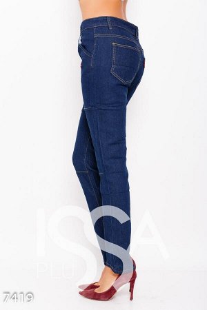 Синие эластичные джинсы скинни с декоративными швами