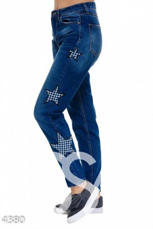 Синие джинсы с клетчатыми звездами по бокам