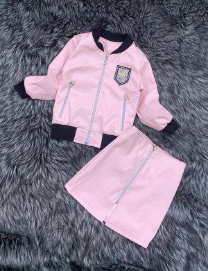 Детский Костюм 9009 "2в1 Куртка+Юбка Кожаный" Розовый