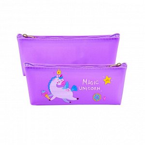 Пенал - косметичка Alingar, ПВХ, молния, 190х80х35 мм, "Magic unicorn", фиолетовый