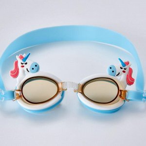 Детские очки для плавания, принт "единорог", цвет голубой/белый