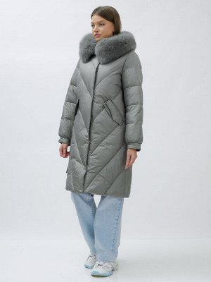 Пальто женское зимние с мехом песец люкс класса серого цвета 1316Sr
