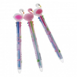 Ручка шариковая, автоматическая, 6-ти цветная, «Фламинго», микс