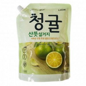 CJ Lion "Chamgreen" Средство для мытья посуды, овощей и фруктов, зеленый цитрус, мягкая упаковка