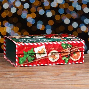 Коробка подарочная складная "Изумрудный винтаж" 26,5 х 20 х 8,3 см. Новый год