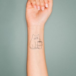 Татуировка на тело чёрная "Котокофе" 6х6 см