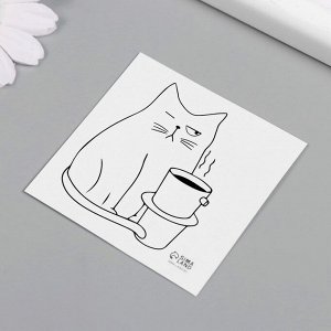 Татуировка на тело чёрная "Котокофе" 6х6 см