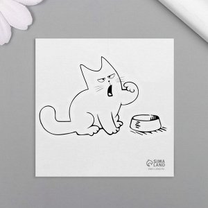 Татуировка на тело чёрная "Кот и миска - Где моя еда?" 6х6 см