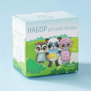 Набор детской посуды из керамики Доляна «Панда», 2 предмета: кружка 230 мл, миска 400 мл, цвет белый