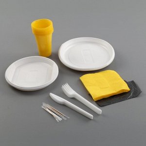 Набор одноразовый для пикника «Шашлычный №3», 6 персон, цвет жёлтый/белый