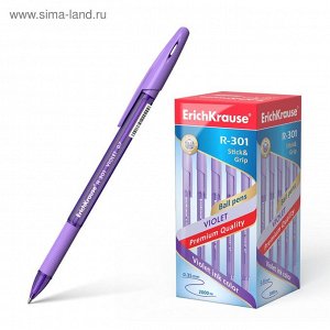 Ручка шариковая ErichKrause R-301 Violet Stick & Grip, узел 0.7 мм, чернила светло-фиолетовые, резиновый упор, длина линии письма 2000 метров