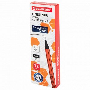 Ручка капиллярная (линер) ЧЕРНАЯ, BRAUBERG FINE 040, шестигранная, линия письма 0,4мм, 144139