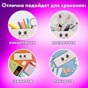 Пенал ЮНЛАНДИЯ, 1 отделение, плюш, Smiley face, белый, 22х8x3 см, 272269